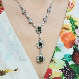Necklace - Elegant Piece in Dark Green and White CZs!